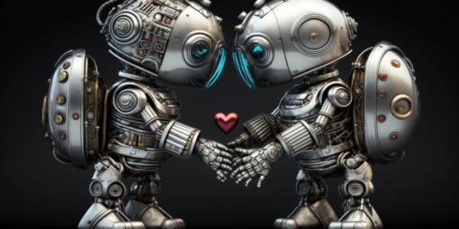 silver wall art : robots in love