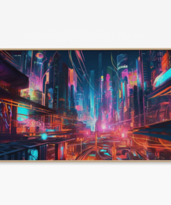 trippy neon city frame